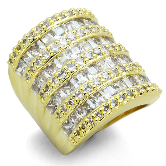 LO3359 - Gold Brass Ring with AAA Grade CZ  in Clear-0