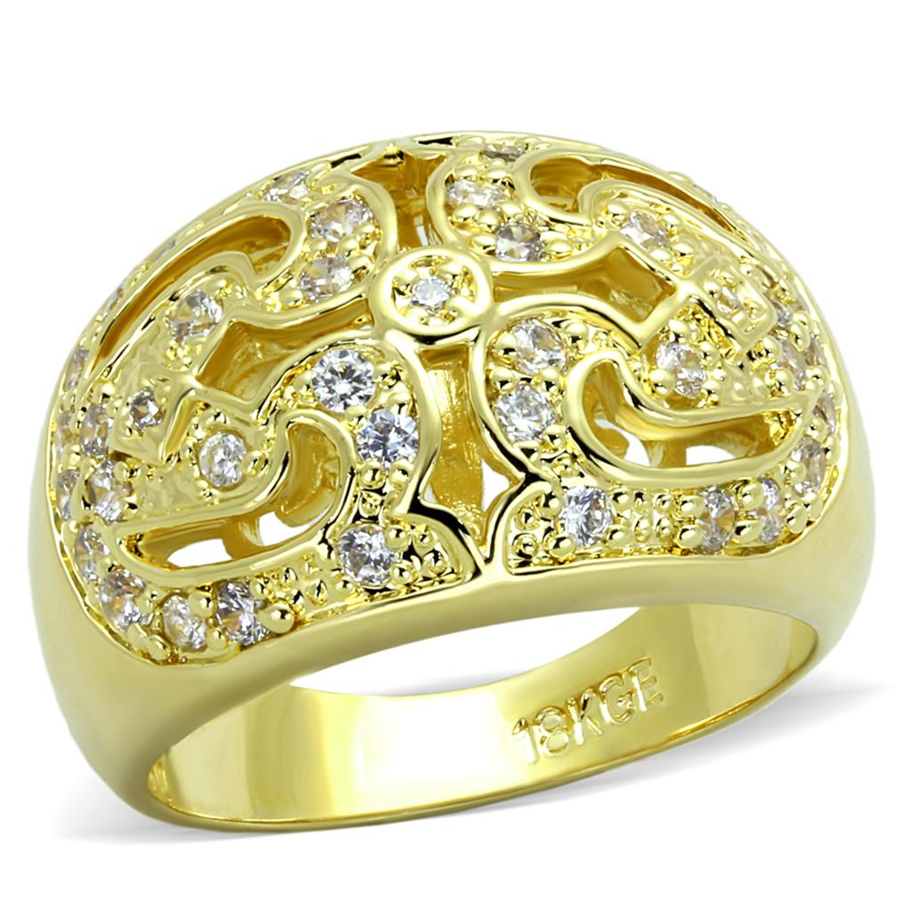 LO3361 - Gold Brass Ring with AAA Grade CZ  in Clear-0
