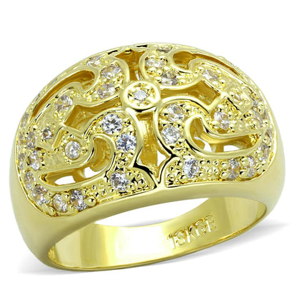 LO3361 - Gold Brass Ring with AAA Grade CZ  in Clear-0