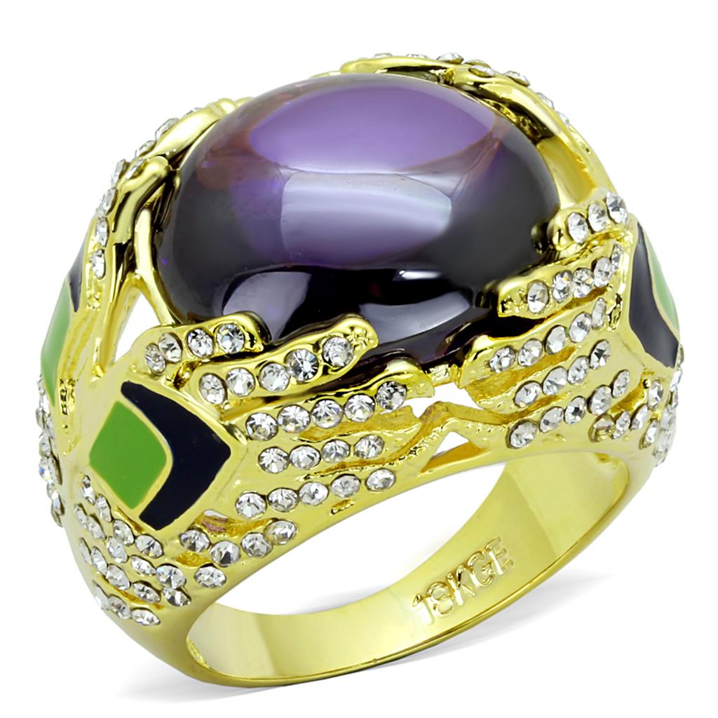LO3367 - Gold Brass Ring with AAA Grade CZ  in Amethyst-0
