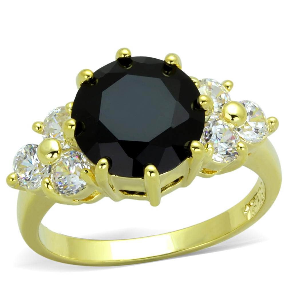 LO3386 - Gold Brass Ring with Synthetic Synthetic Glass in Jet-0