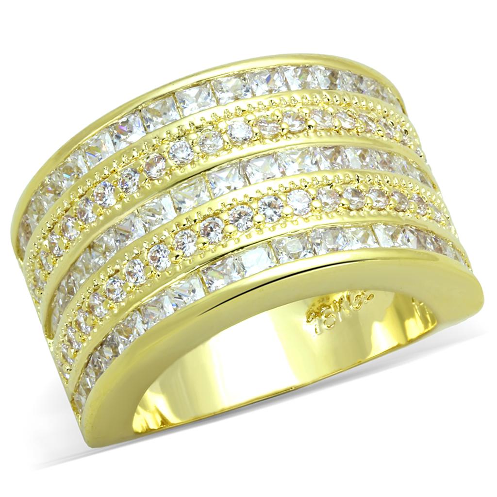 LO3395 - Gold Brass Ring with AAA Grade CZ  in Clear-0