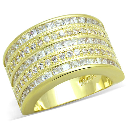 LO3395 - Gold Brass Ring with AAA Grade CZ  in Clear-0