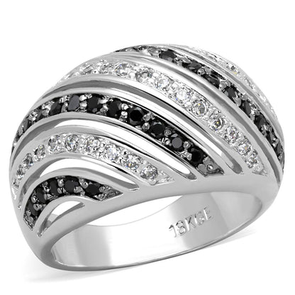 LO3399 - Rhodium + Ruthenium Brass Ring with AAA Grade CZ  in Black Diamond-0