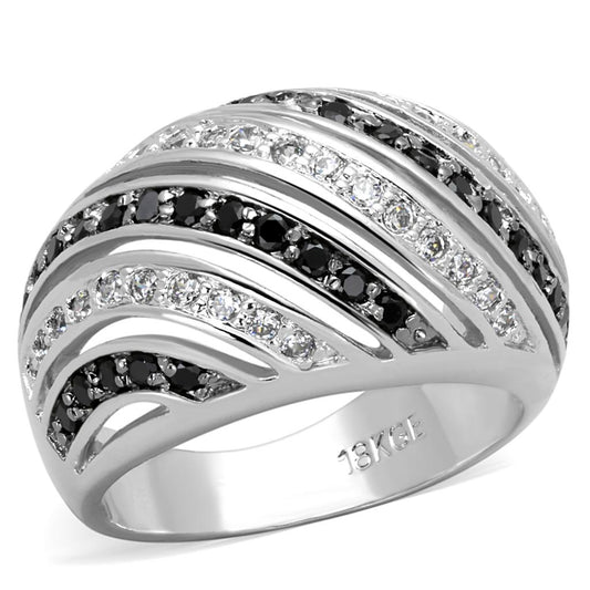 LO3399 - Rhodium + Ruthenium Brass Ring with AAA Grade CZ  in Black Diamond-0