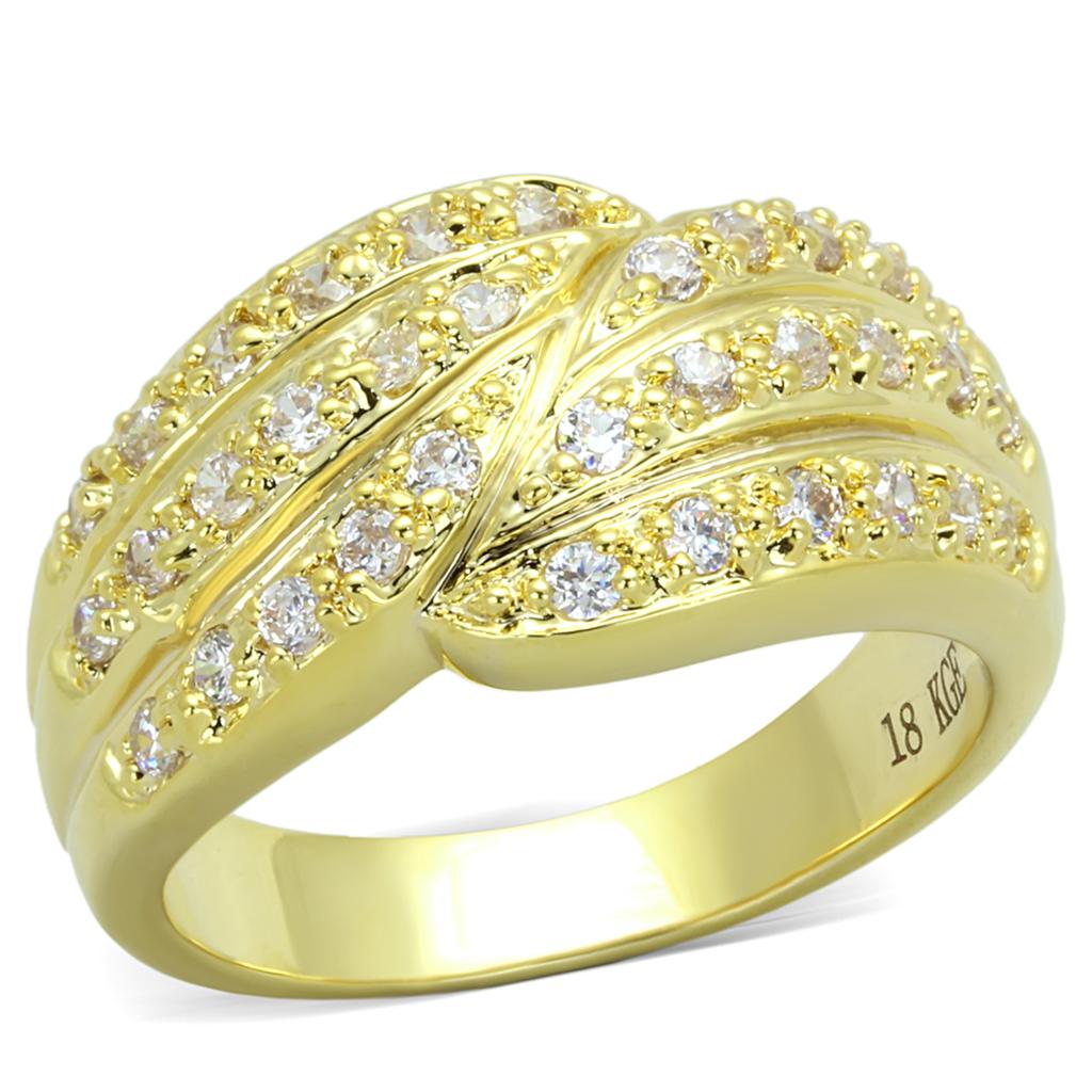 LO3402 - Gold Brass Ring with AAA Grade CZ  in Clear-0
