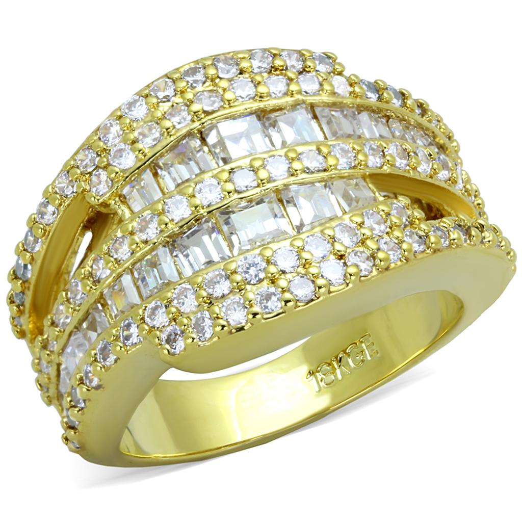 LO3407 - Gold Brass Ring with AAA Grade CZ  in Clear-0