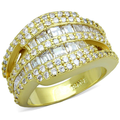 LO3407 - Gold Brass Ring with AAA Grade CZ  in Clear-0