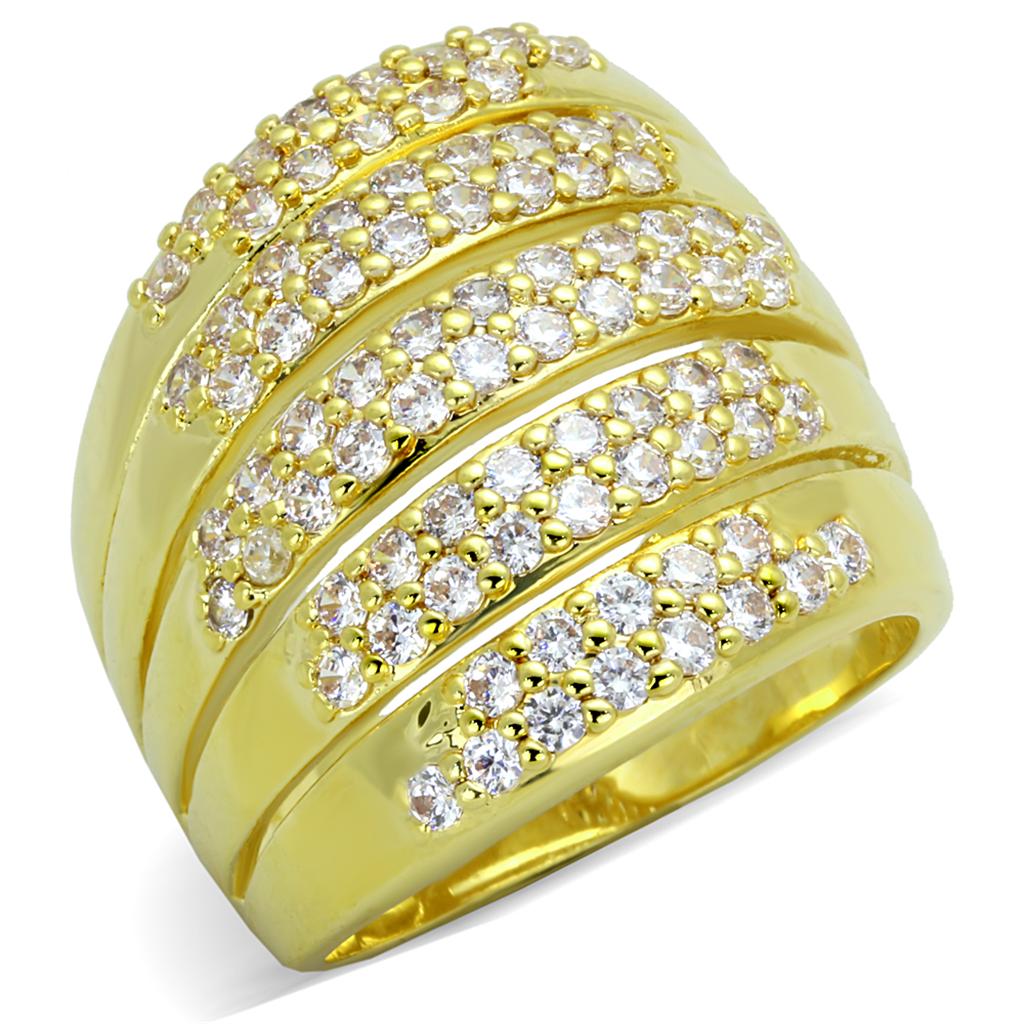LO3408 - Gold Brass Ring with AAA Grade CZ  in Clear-0