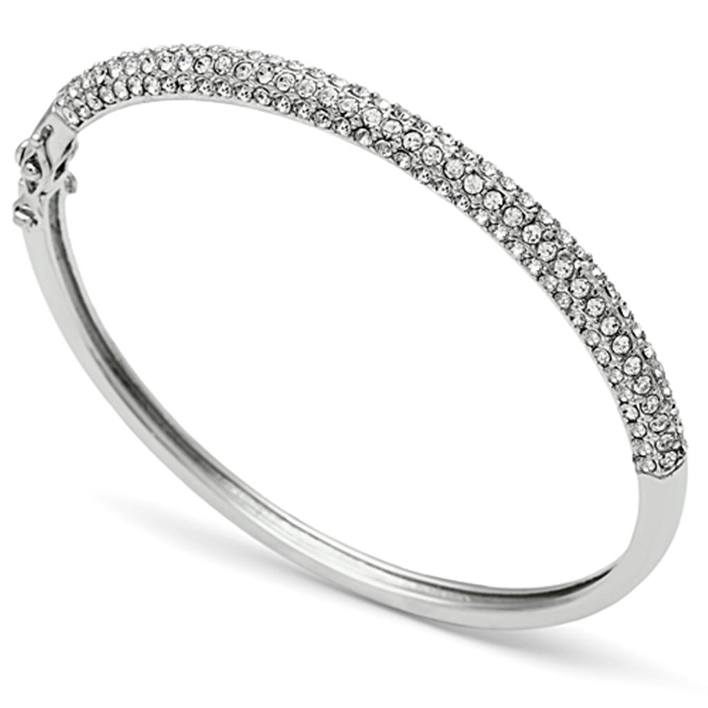 LO3438 - Rhodium Brass Bangle with Top Grade Crystal  in Clear-0