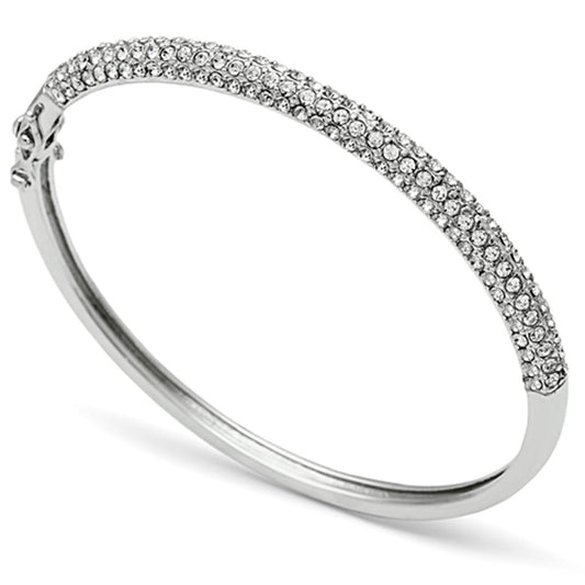 LO3438 - Rhodium Brass Bangle with Top Grade Crystal  in Clear-0