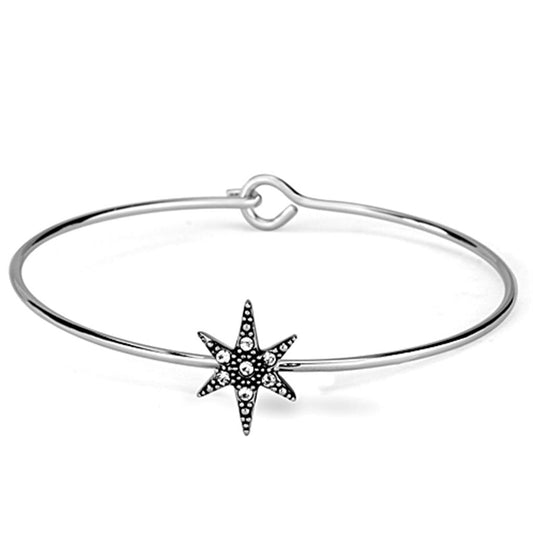 LO3440 - Rhodium Brass Bangle with Top Grade Crystal  in Clear-0