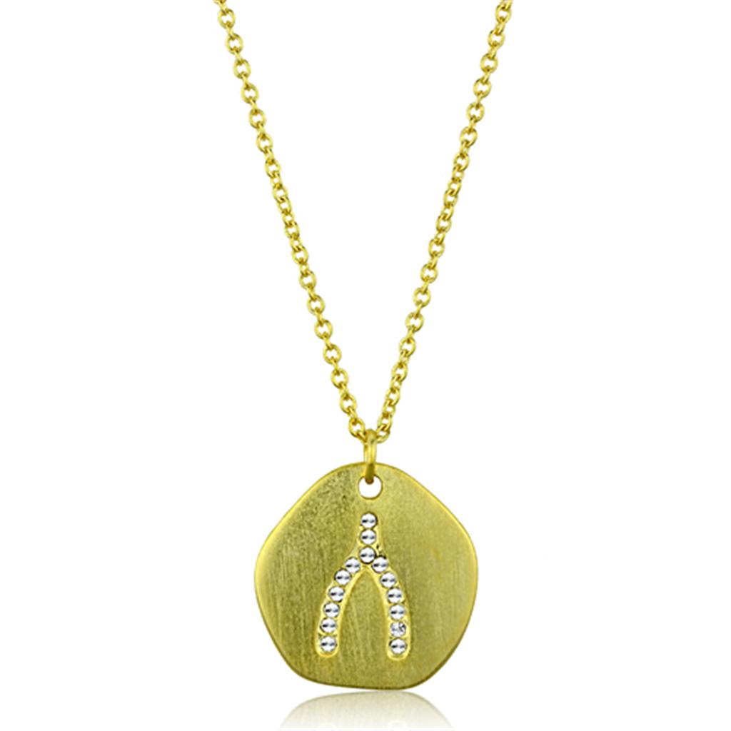 LO3479 - Gold & Brush Brass Chain Pendant with Top Grade Crystal  in Clear-0