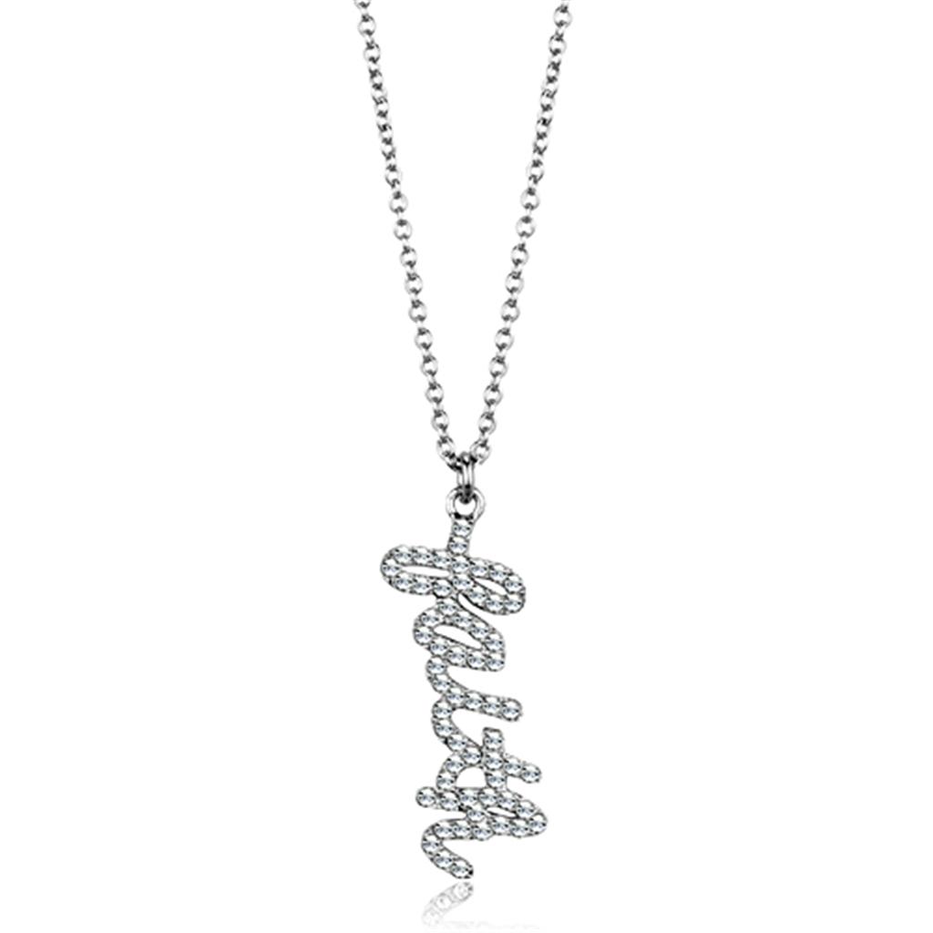 LO3488 - Rhodium Brass Chain Pendant with Top Grade Crystal  in Clear-0