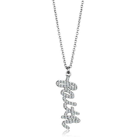 LO3488 - Rhodium Brass Chain Pendant with Top Grade Crystal  in Clear-0