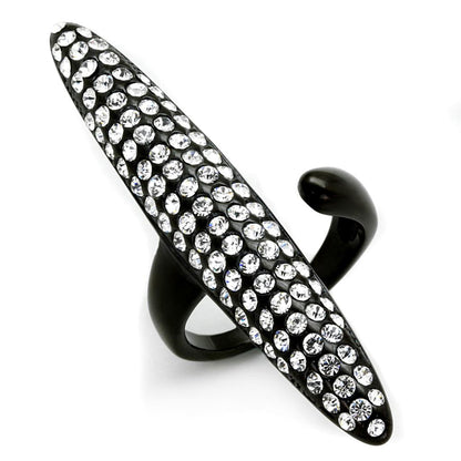 LO3510 - IP Black(Ion Plating) Stainless Steel Ring with Top Grade Crystal  in Clear-0