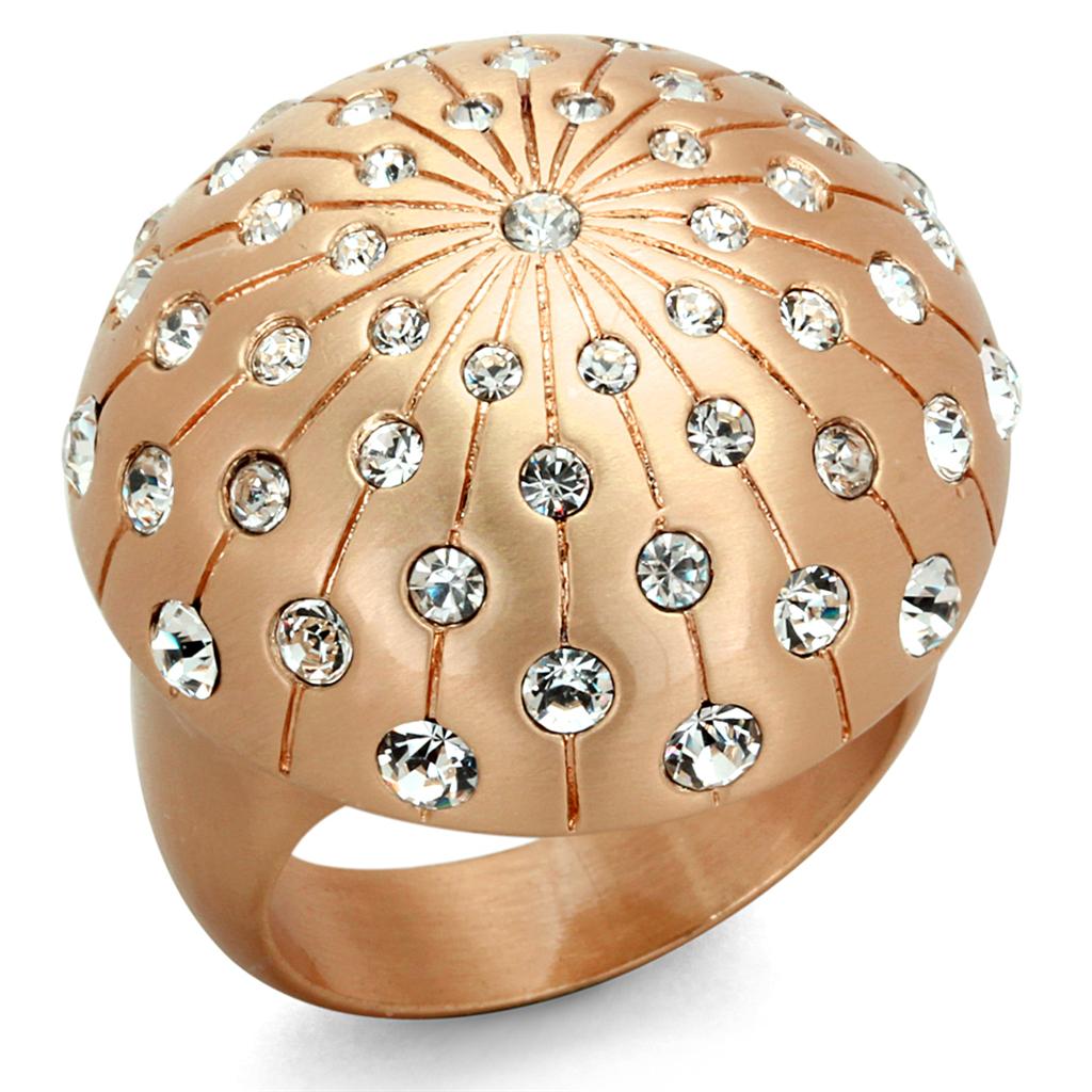 LO3514 - Rose Gold Brass Ring with Top Grade Crystal  in Clear-0