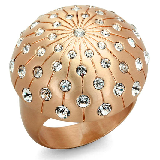 LO3514 - Rose Gold Brass Ring with Top Grade Crystal  in Clear-0