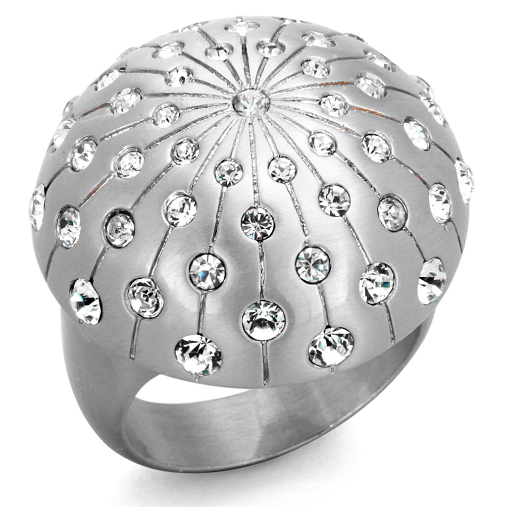 LO3515 - Rhodium+Brushed Brass Ring with Top Grade Crystal  in Clear-0