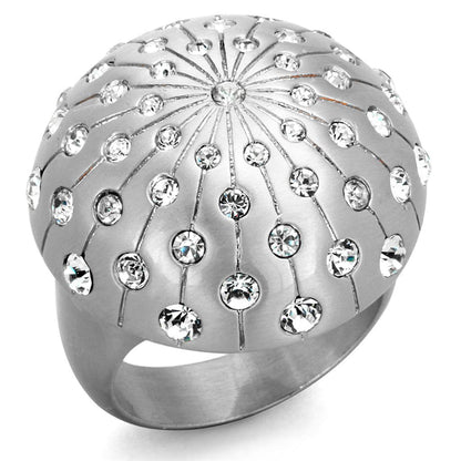 LO3515 - Rhodium+Brushed Brass Ring with Top Grade Crystal  in Clear-0