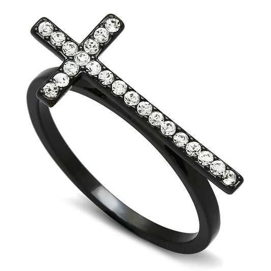 LO3522 - TIN Cobalt Black Brass Ring with Top Grade Crystal  in Clear-0