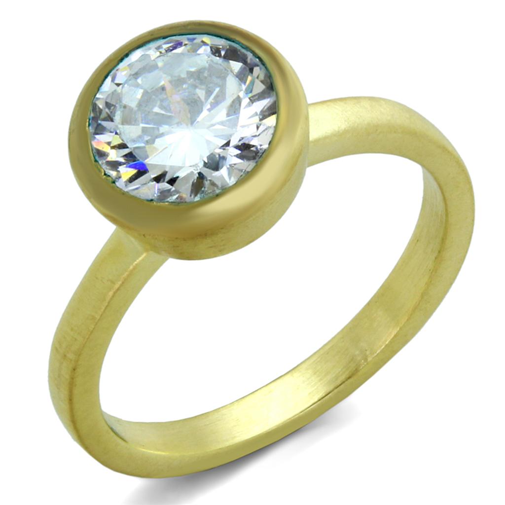 LO3538 - Gold & Brush Brass Ring with AAA Grade CZ  in Clear-0