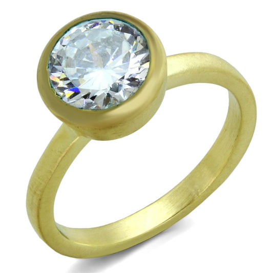 LO3538 - Gold & Brush Brass Ring with AAA Grade CZ  in Clear-0