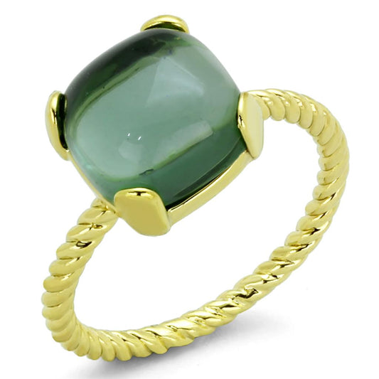 LO3546 - Gold Brass Ring with Synthetic Synthetic Glass in Emerald-0