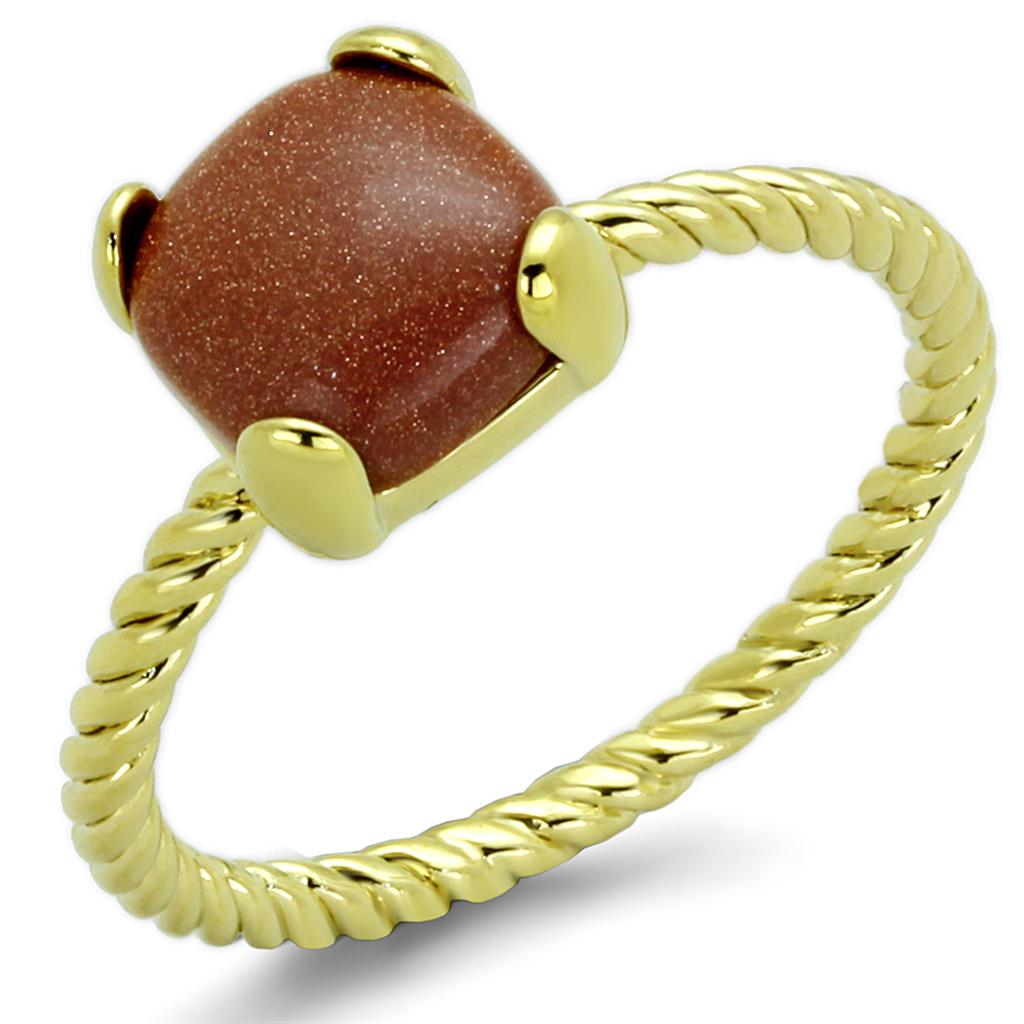 LO3547 - Gold Brass Ring with Synthetic Cat Eye in Brown-0