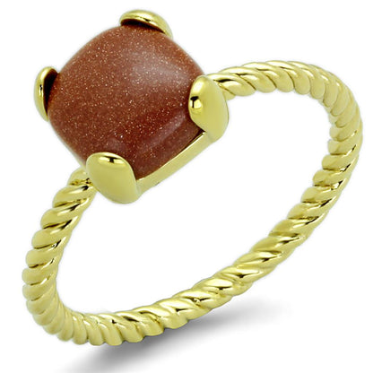 LO3547 - Gold Brass Ring with Synthetic Cat Eye in Brown-0