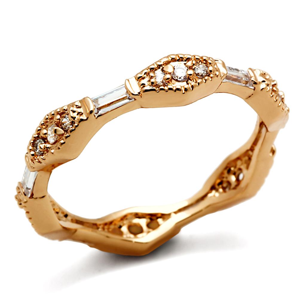 LO3553 - Rose Gold Brass Ring with AAA Grade CZ  in Clear-0