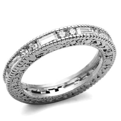 LO3558 - Rhodium Brass Ring with AAA Grade CZ  in Clear-0