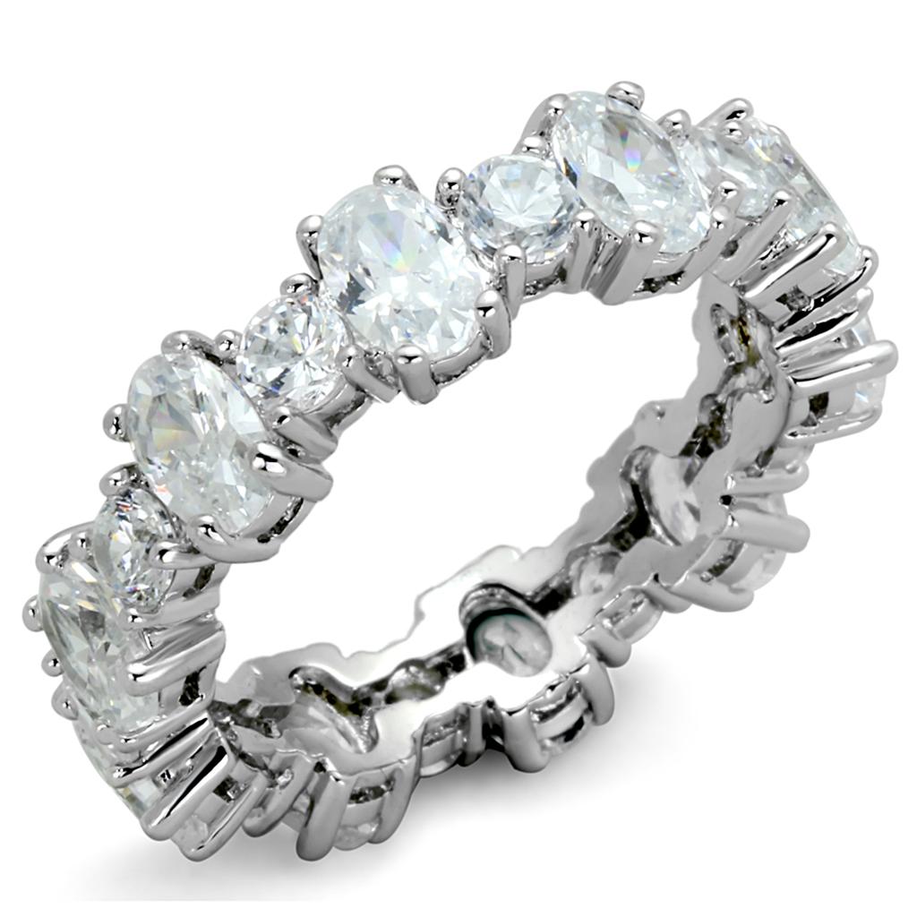 LO3561 - Rhodium Brass Ring with AAA Grade CZ  in Clear-0