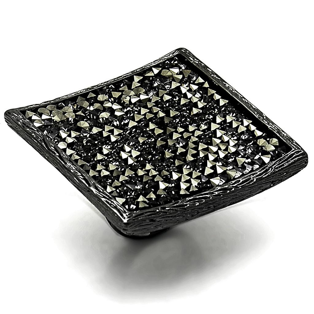 LO3589 - TIN Cobalt Black Brass Ring with Top Grade Crystal  in Light Gray-0