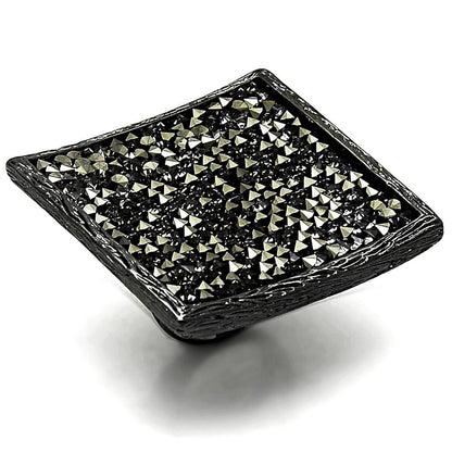 LO3589 - TIN Cobalt Black Brass Ring with Top Grade Crystal  in Light Gray-0