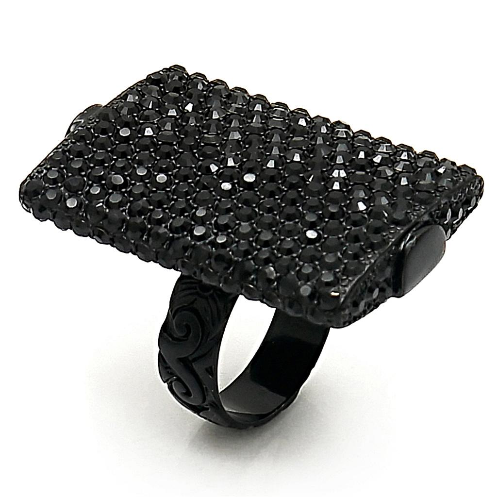 LO3590 - TIN Cobalt Black Brass Ring with Top Grade Crystal  in Hematite-0
