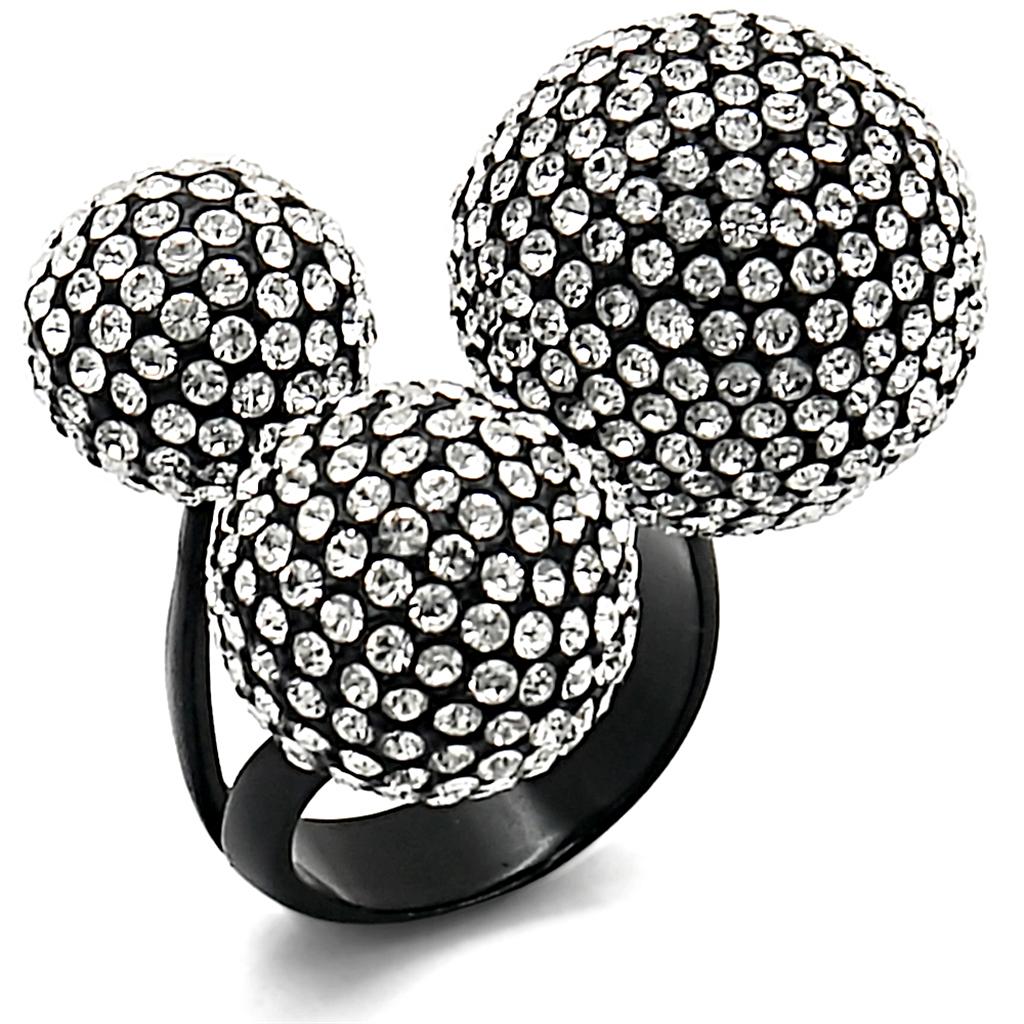 LO3591 - TIN Cobalt Black Brass Ring with Top Grade Crystal  in Clear-0