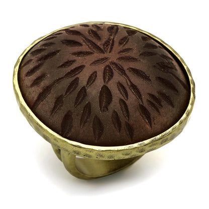 LO3602 - Antique Copper Brass Ring with Synthetic Synthetic Stone in Gray-0