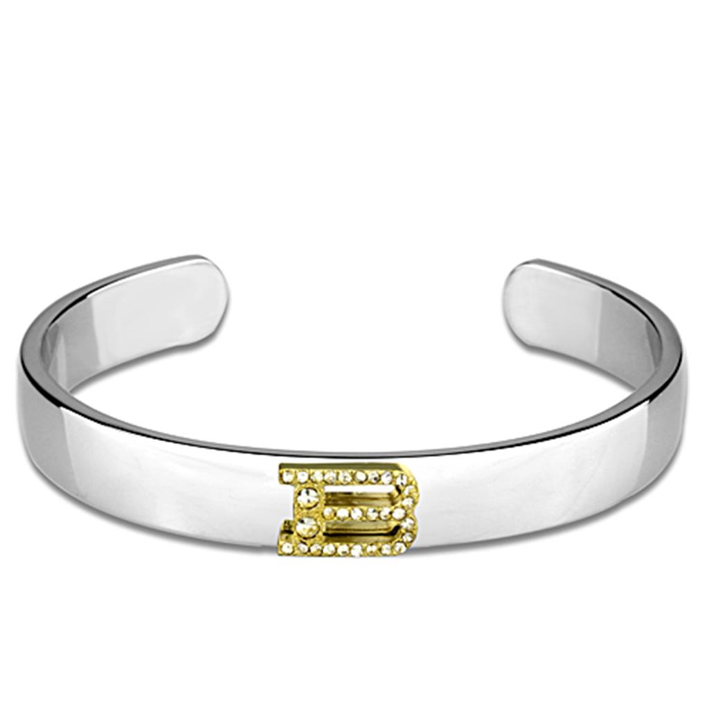 LO3612 - Reverse Two-Tone White Metal Bangle with Top Grade Crystal  in Clear-0