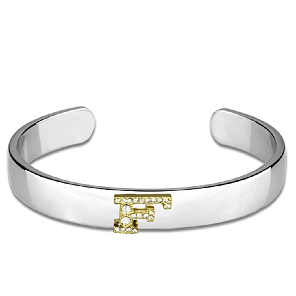 LO3616 - Reverse Two-Tone White Metal Bangle with Top Grade Crystal  in Clear-0
