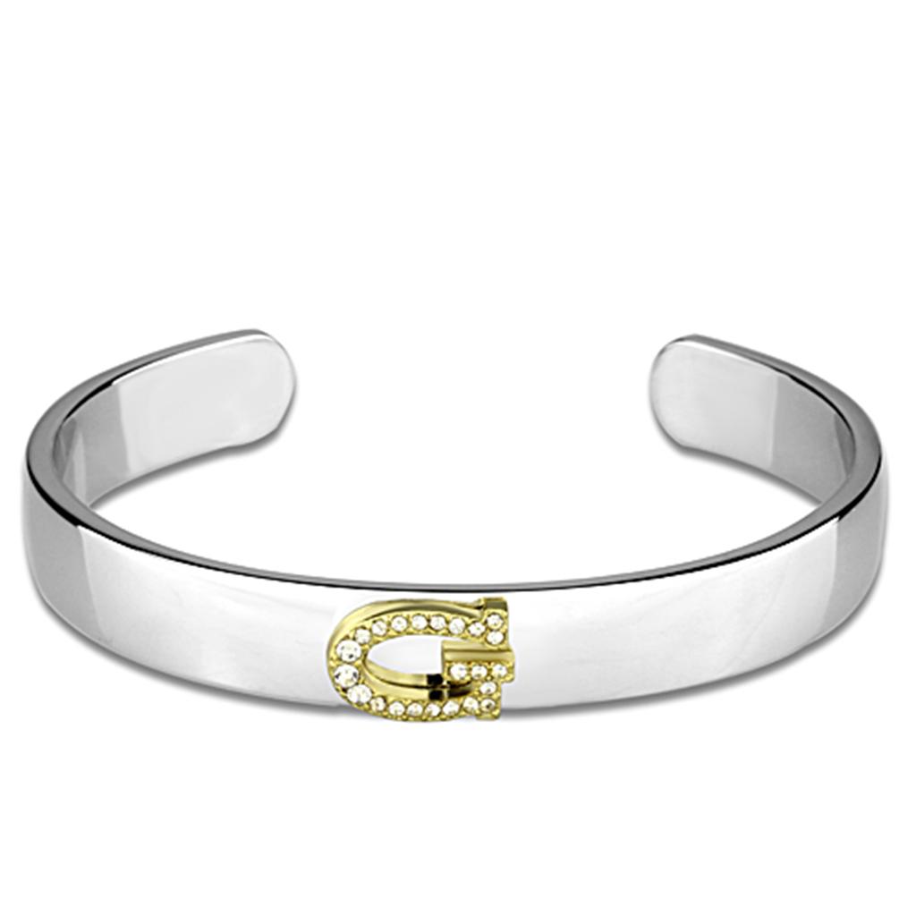 LO3617 - Reverse Two-Tone White Metal Bangle with Top Grade Crystal  in Clear-0