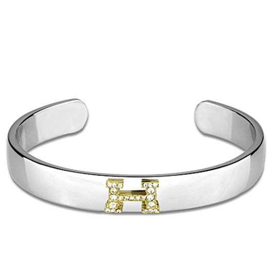 LO3618 - Reverse Two-Tone White Metal Bangle with Top Grade Crystal  in Clear-0