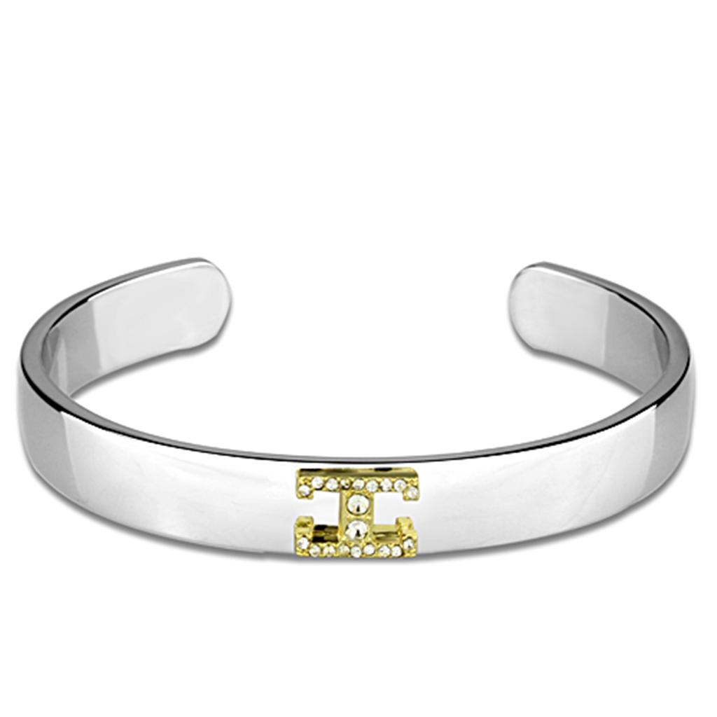 LO3619 - Reverse Two-Tone White Metal Bangle with Top Grade Crystal  in Clear-0