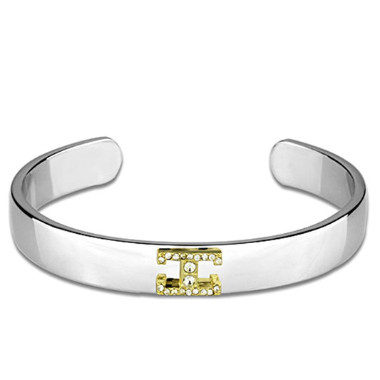 LO3619 - Reverse Two-Tone White Metal Bangle with Top Grade Crystal  in Clear-0