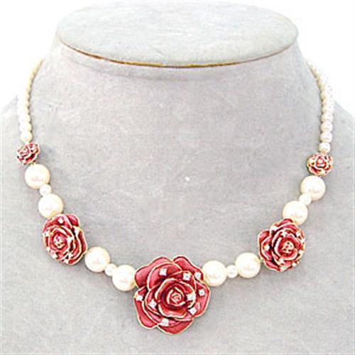 LO361 - Gold Brass Necklace with Synthetic Pearl in Citrine Yellow-0