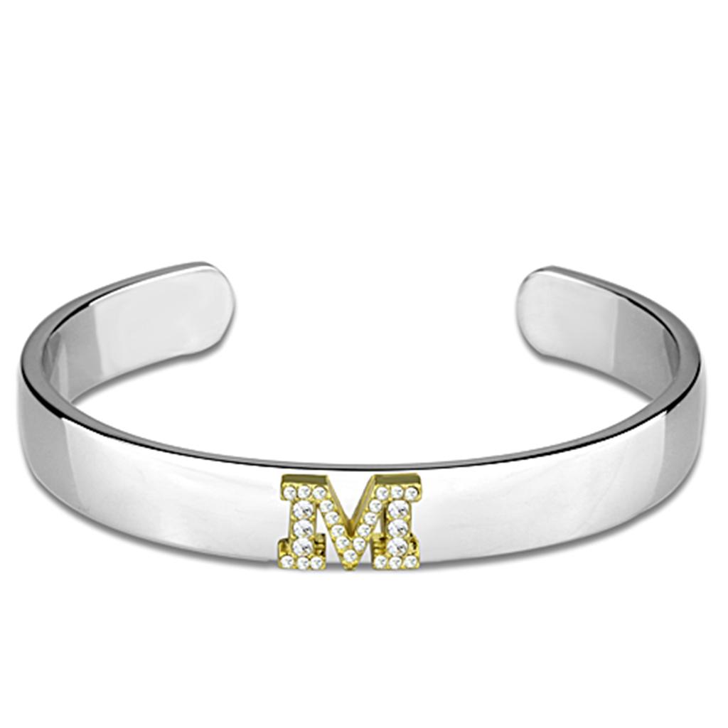 LO3624 - Reverse Two-Tone White Metal Bangle with Top Grade Crystal  in Clear-0