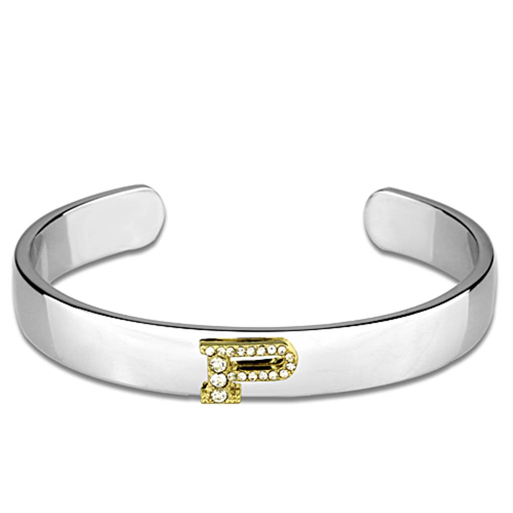 LO3626 - Reverse Two-Tone White Metal Bangle with Top Grade Crystal  in Clear-0
