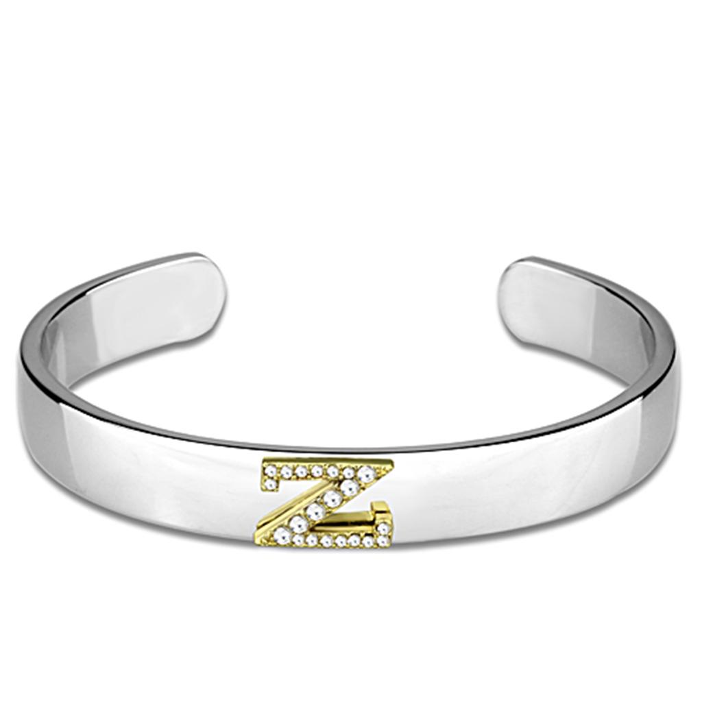 LO3636 - Reverse Two-Tone White Metal Bangle with Top Grade Crystal  in Clear-0