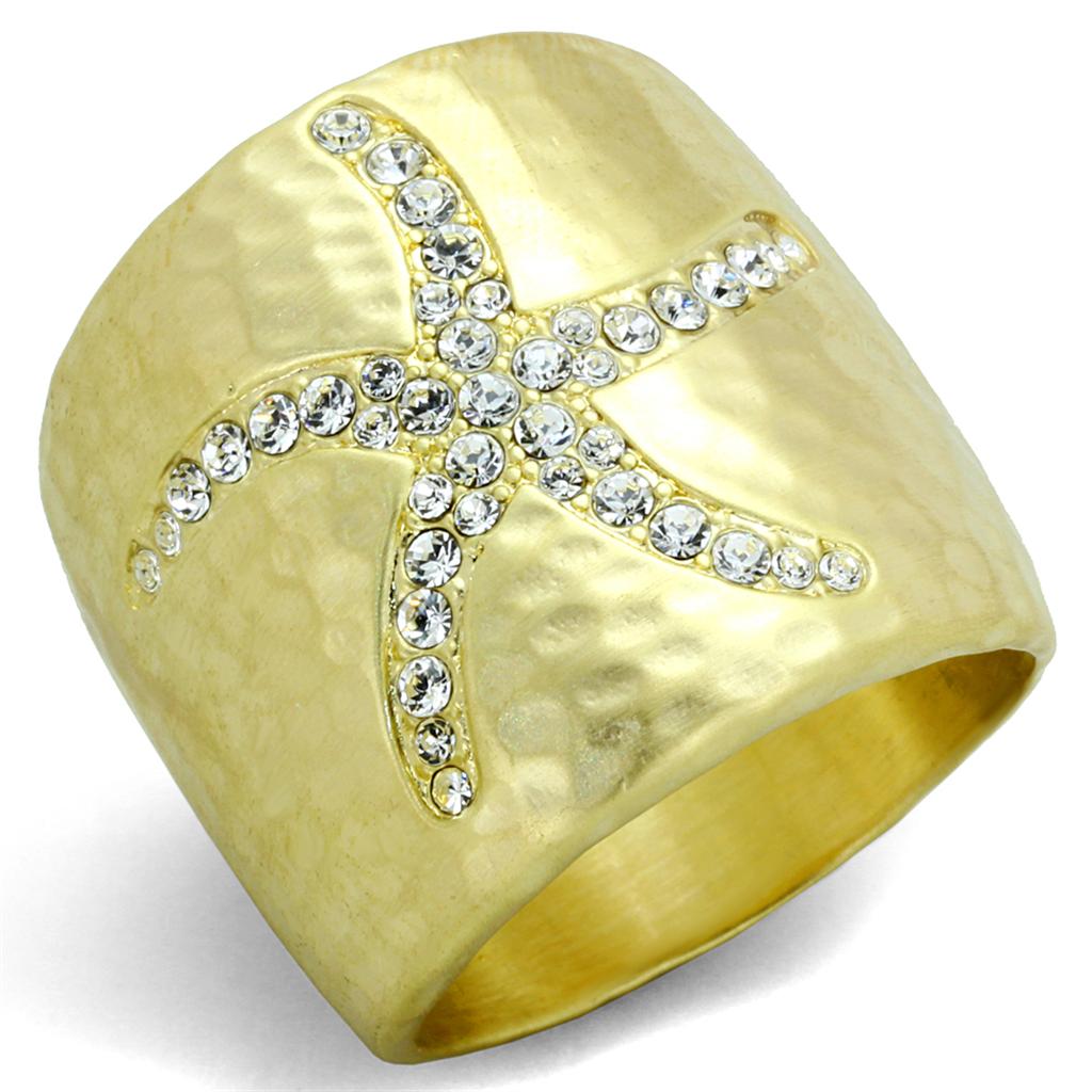 LO3637 - Gold & Brush Brass Ring with Top Grade Crystal  in Clear-0