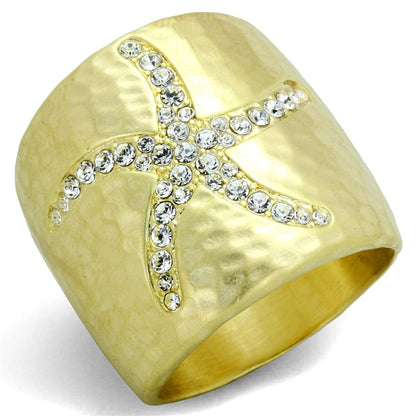 LO3637 - Gold & Brush Brass Ring with Top Grade Crystal  in Clear-0